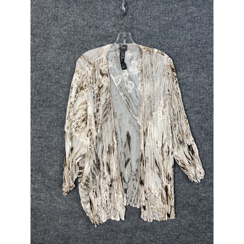 Chicos Travelers Cardigan Womens XL Beige Ivory Sheer Embroidered Bohemian